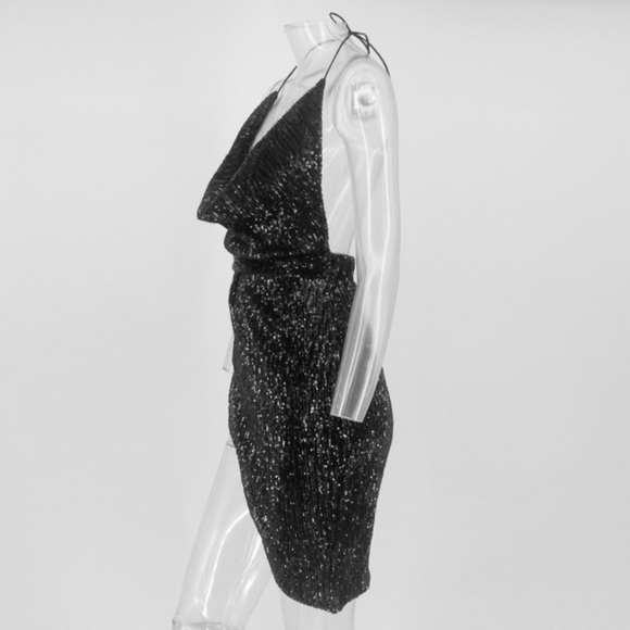 Black Asymmetrical mini sequin dress - Picture 4 of 6